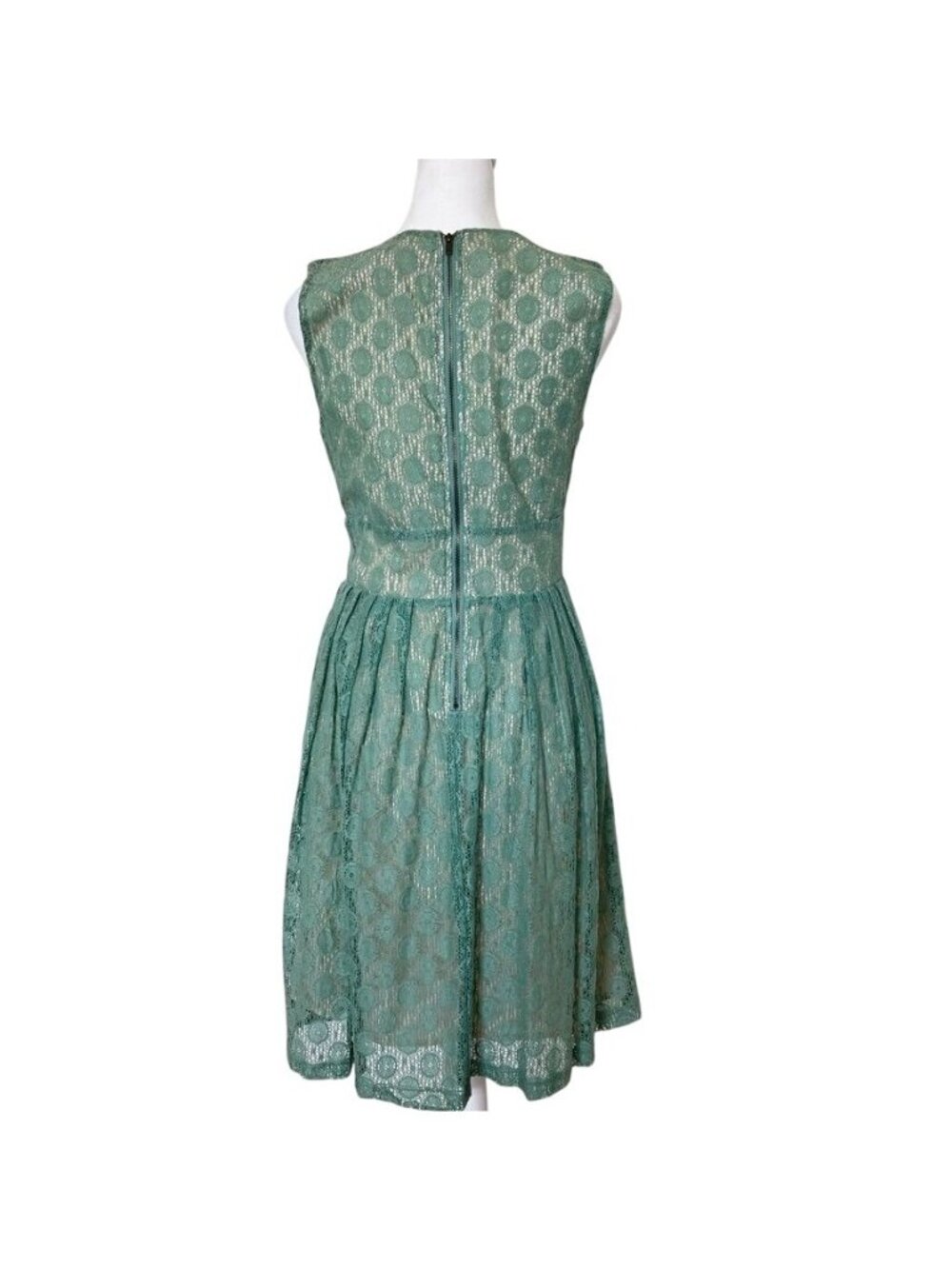 Vintage Sage Green Lace Midi Dress Garden Party Sorority Rush Cocktail Feminine - Picture 4 of 11